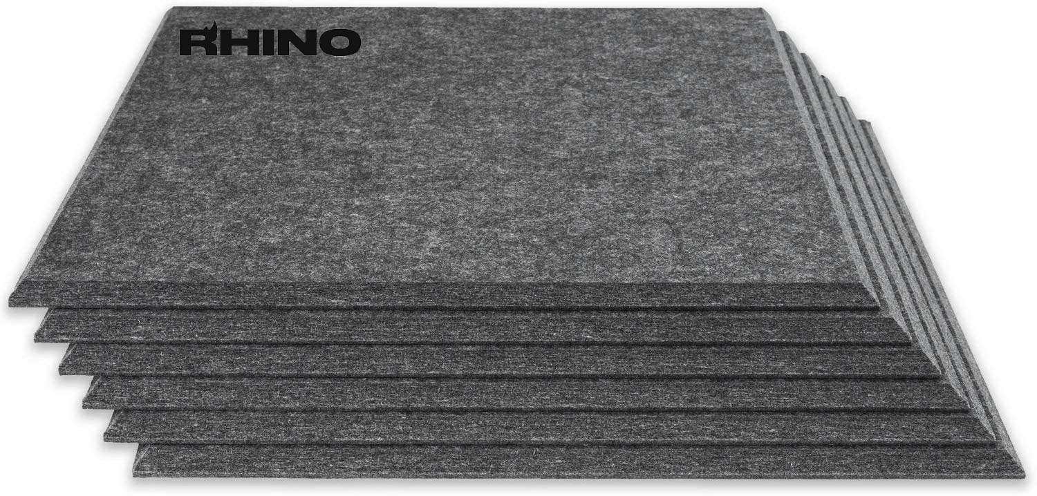 RHINO Acoustic Panel Gray 16" x 12" x 0.4" Thick NRC Sound Bass Isolation 6 Pieces Beveled Edges