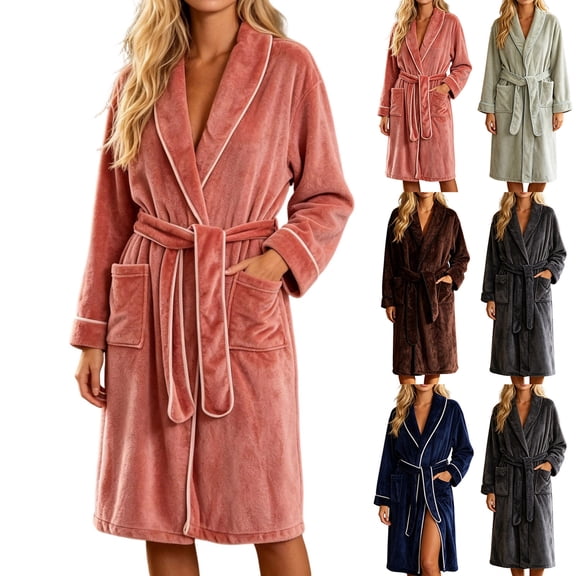 Miqool Women's Plush Fleece Bathrobe with Shawl Collar and Pockets -Long Robe Soft Warm Belted