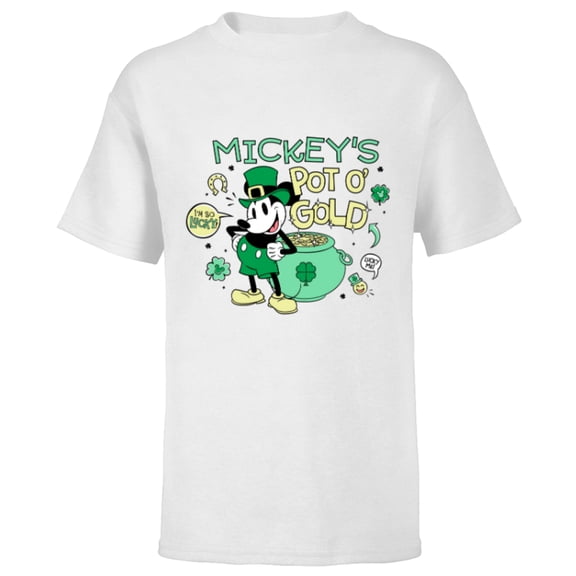 Disney Mickey’s Pot o’ Gold St Patrick’s Day Retro - Short Sleeve T-Shirt for Kids - Customized-White