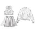 thumbnail image 4 of Alvivi Girls Metallic Jazz Hip Hop Dance Outfits Sleeveless Crop Top Bomber Jacket with Skirt Set Silver 8, 4 of 5