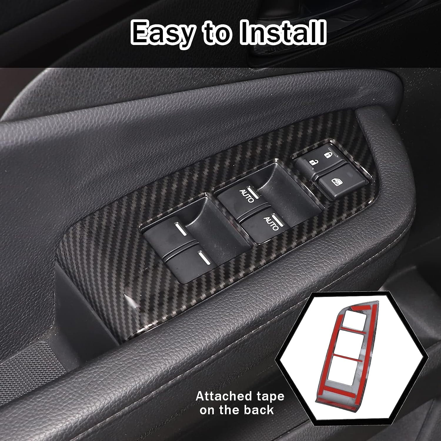 TINKI 4PCS Window Lift Switch Panel Frame Cover Trim for Honda Pilot 2016-2022/ Passport 2019-2023, ABS Material Car Door Window Glasses Lifter Button Decoration Accessories