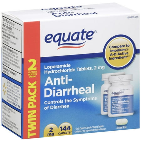 Equate Anti-Diarrheal Loperamide Hydrochloride Caplets, 2 mg, 72 Ct, 2 Pk