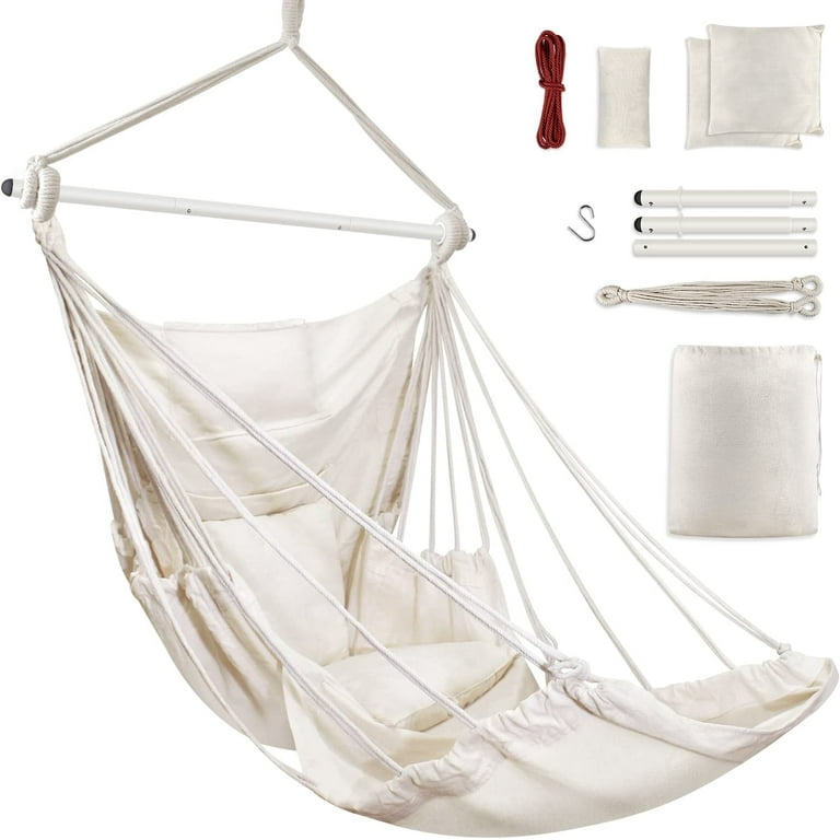 Hammock Chair, Hanging Chair with 3 Cushions and Foot Rest Support, Durable  Metal Spreader Bar Max 500 Lbs, Swing Chair for Bedroom, Indoor & Outdoor,  Patio, Porch or Tree