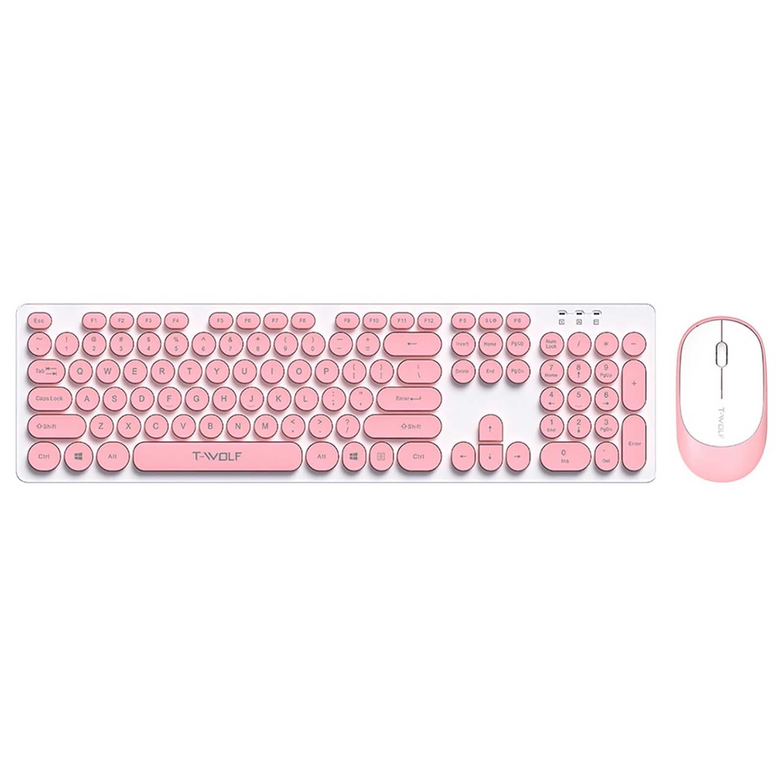 JGJJUGN Ergonomic Retro Round Keycap Wireless Keyboard and Mouse Combo for Laptop, Ultra-Slim, Quiet, with Long Battery Life