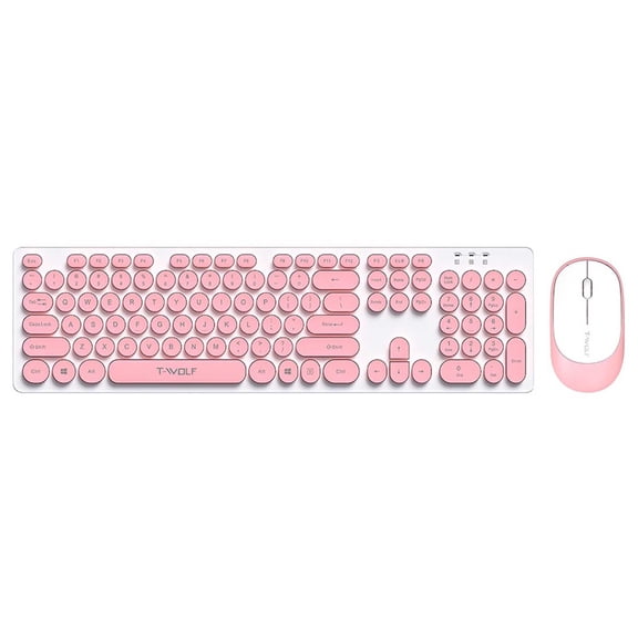 LEHOZIHEQ Wireless Keyboard and Mouse Combo, 2.4GHz Quiet Slim Cute Round Keycap, Compact Size Kawaii Cordless Retro Keyboard and Mouse Set, Home Office Accessories for Windows