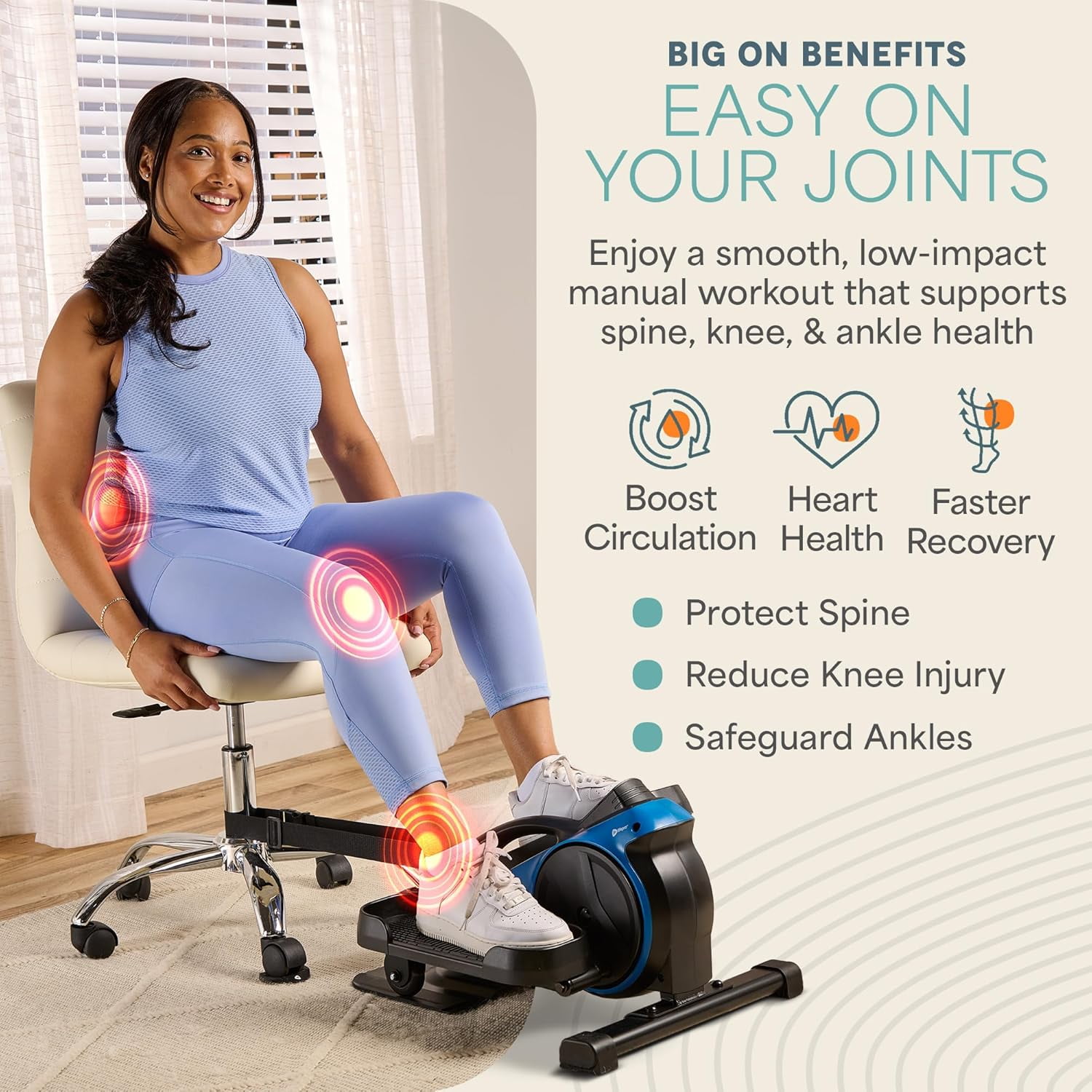 LifePro Under Desk Elliptical Machine with Red Light Option – Seated Pedal Exerciser for Seniors & Adults, Quiet Portable Leg Exercise Machine for Home & Office - Blue