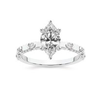 IGI Certified 3 Carat Marquise Shape Lab Grown Diamond Engagement Ring | 14K White Gold | Majestic Love Diamond Accent Ring | FG-VS1-VS2 Quality Friendly Diamonds