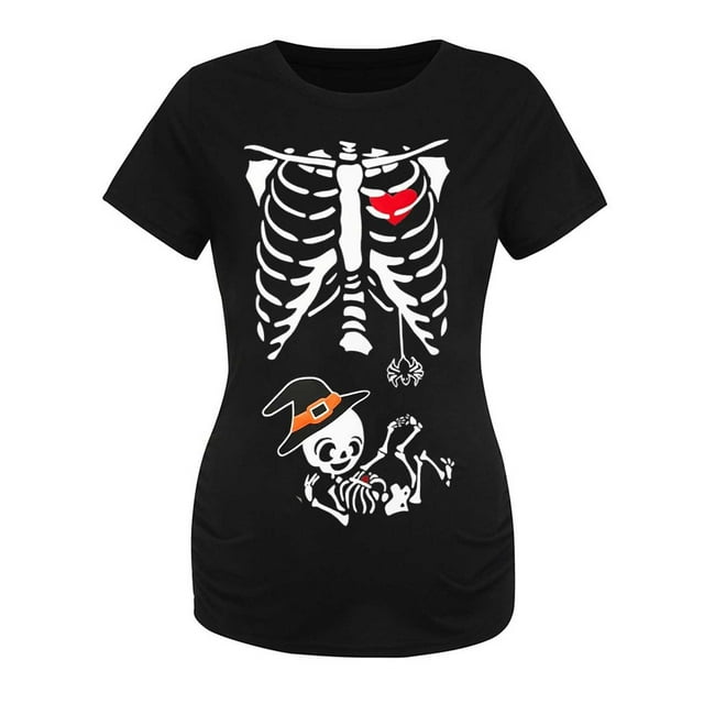 Blouse de Maternité Imprimé Halloween Hauts Décontractés pour Femmes Enceintes Tissu Extensible Doux Confortable Usage Quotidien Design Col en V