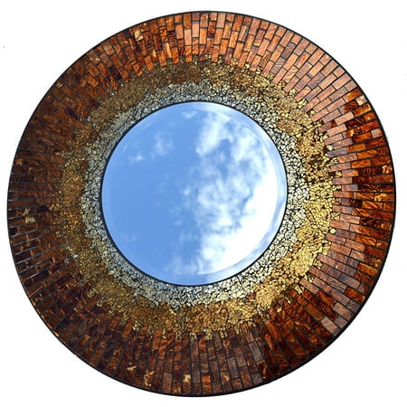 Mosaic Wall Decor Lulu Decor, Baltic Amber Mosaic Wall Mirror, Decorative Handmade Beveled Round Mirror, Diameter 23.5