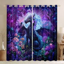 jejeloiu Western Fantasy Animal Black Out Curtains,Purple Ancient Dragon Curtains Pack of 2 (42x63 Each),Galaxy Starry Night Bedroom Curtains For Girls Boys,Microfiber Bedroom Decor
