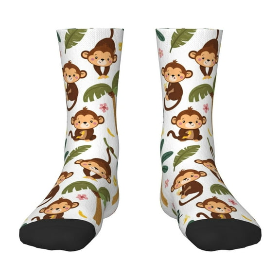 Honeii Monkeys Swinging from Palms Print Children's Colorful Socks,Unisex Kids and Toddlers' Cushioned Sock,Kids Athletic Crew Socks,for Everyday Wear and Sports