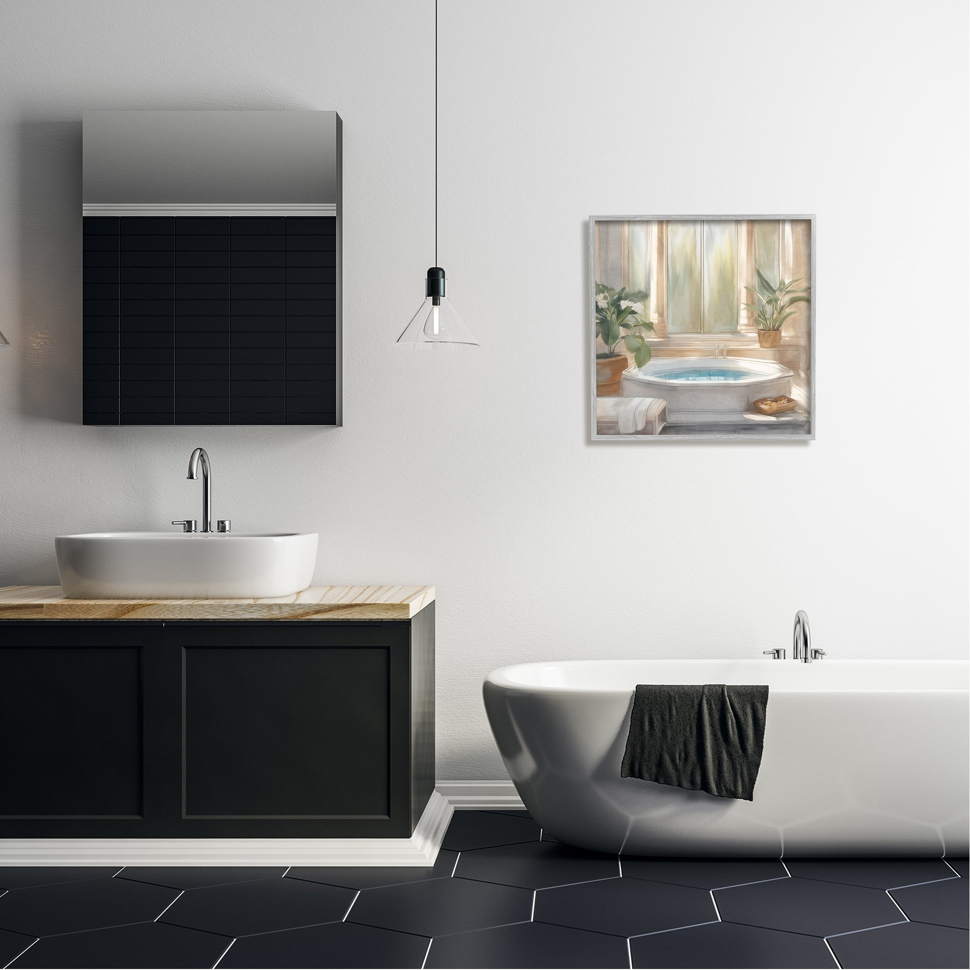 Stupell Industries Cozy Bathtub with Plants Botanical & Floral Painting Gray Framed Art Print Wall Art, 24 x 24