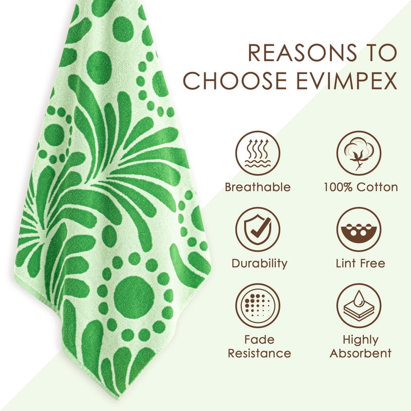 Evimpex 100%-Cotton 2pcs/SET Beach & Pool Towels - Large Cotton Towels for Pool, Beach, Bath, Gym & More - Soft, Absorbent & Oversized Beach Towels 36” x 72”