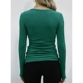 thumbnail image 4 of Womens Ribbed Long Sleeve Crewneck Casual Slim Basic Shirts Fitted Knit Tops Dark Green XXL, 4 of 6