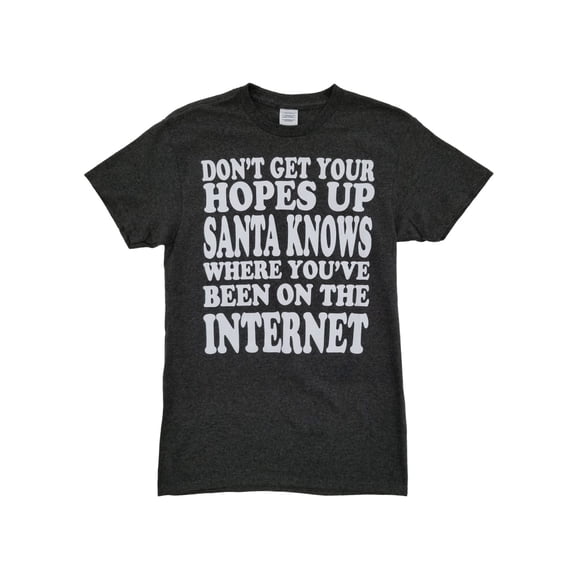 Mens Dark Gray Heather Santa Knows Where You've Been On The Internet T-Shirt M