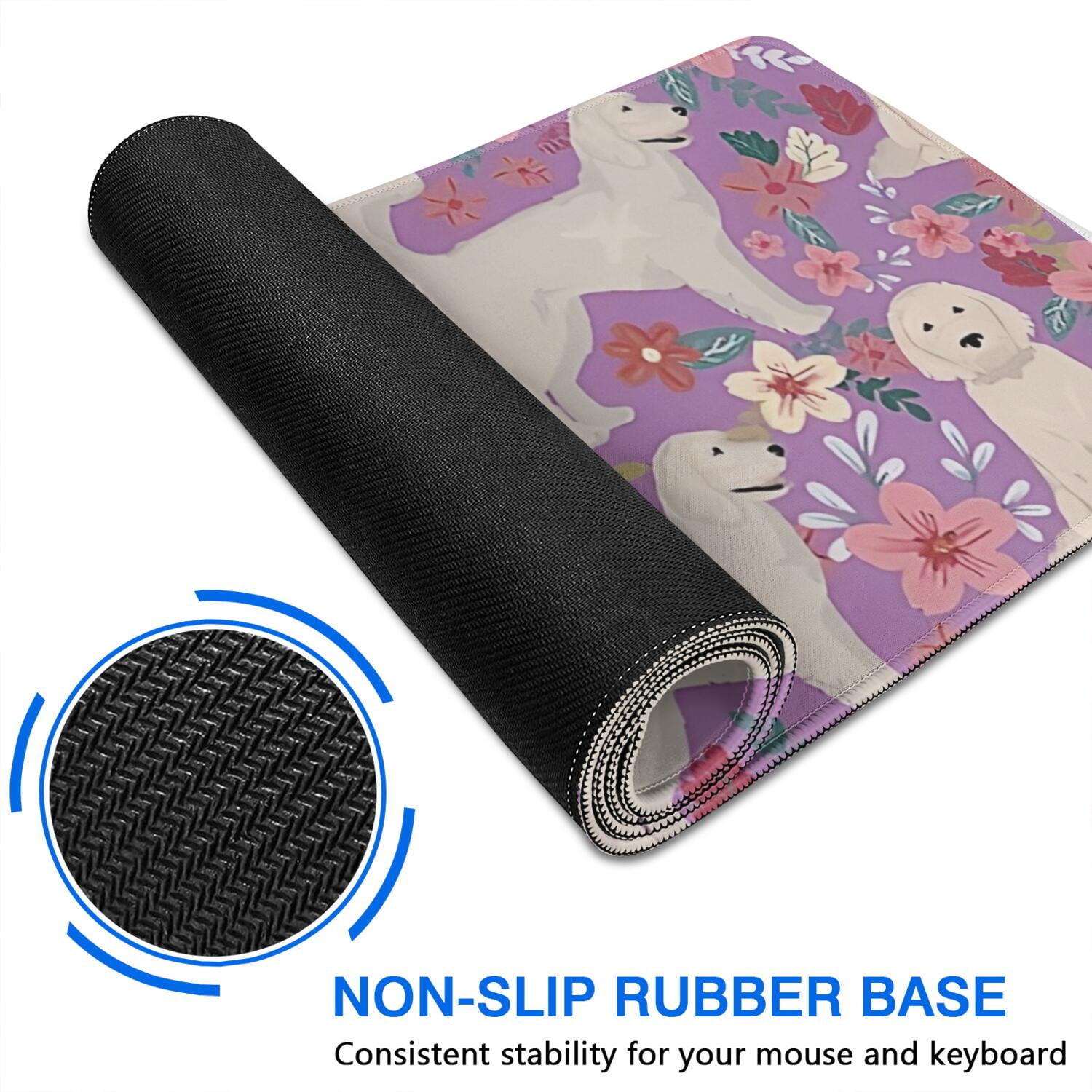 Long Mouse Pads for Desk,Goldendoodle Dog and Flower Floral Desk Mats on Top Of Desks, Desk Mouse Pad Extra Large with 3mm Non-Slip Base and Stitched Edge for Gaming,Office,Work,Home 31.5"x11.8"