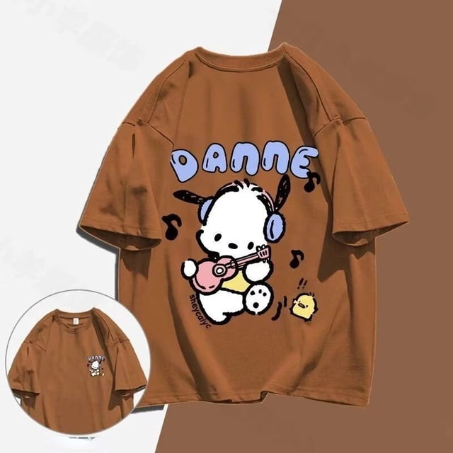 Sanrio-Camiseta Kawaii de Pochacco para niña, Top de manga corta con estampado de dibujos animados, sudadera de Anime que combina con todo para estudiantes, regalo
