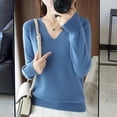 thumbnail image 6 of Ettsollp Women Sweater V-Neck Long Sleeve Solid Color Knit Tops Regular Fit Elastic Jumper Tops Elastic Knitwear, 6 of 8