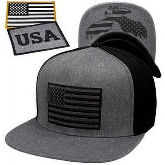 Antourage American Flag Flat Visor Constructed Snapback Hat   2 Patriotic Patches