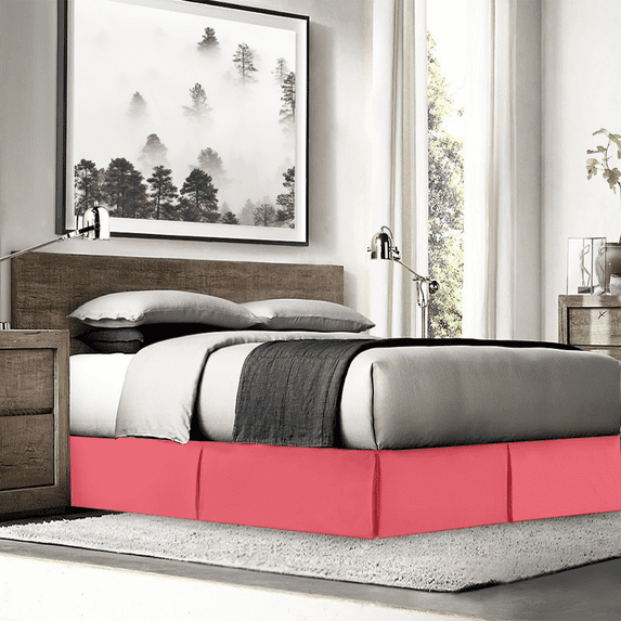 Nestl Easy Fit 14” inch Tailored Drop Pleated Microfiber Bed Skirt Dust Ruffle, Queen, Coral Pink
