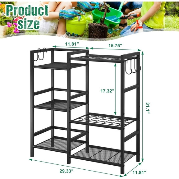 Garden Tool Organizer for Garage Organization, 3 Tier Yard Tool Storage Rack with 35 Long-Handled Tool Slots