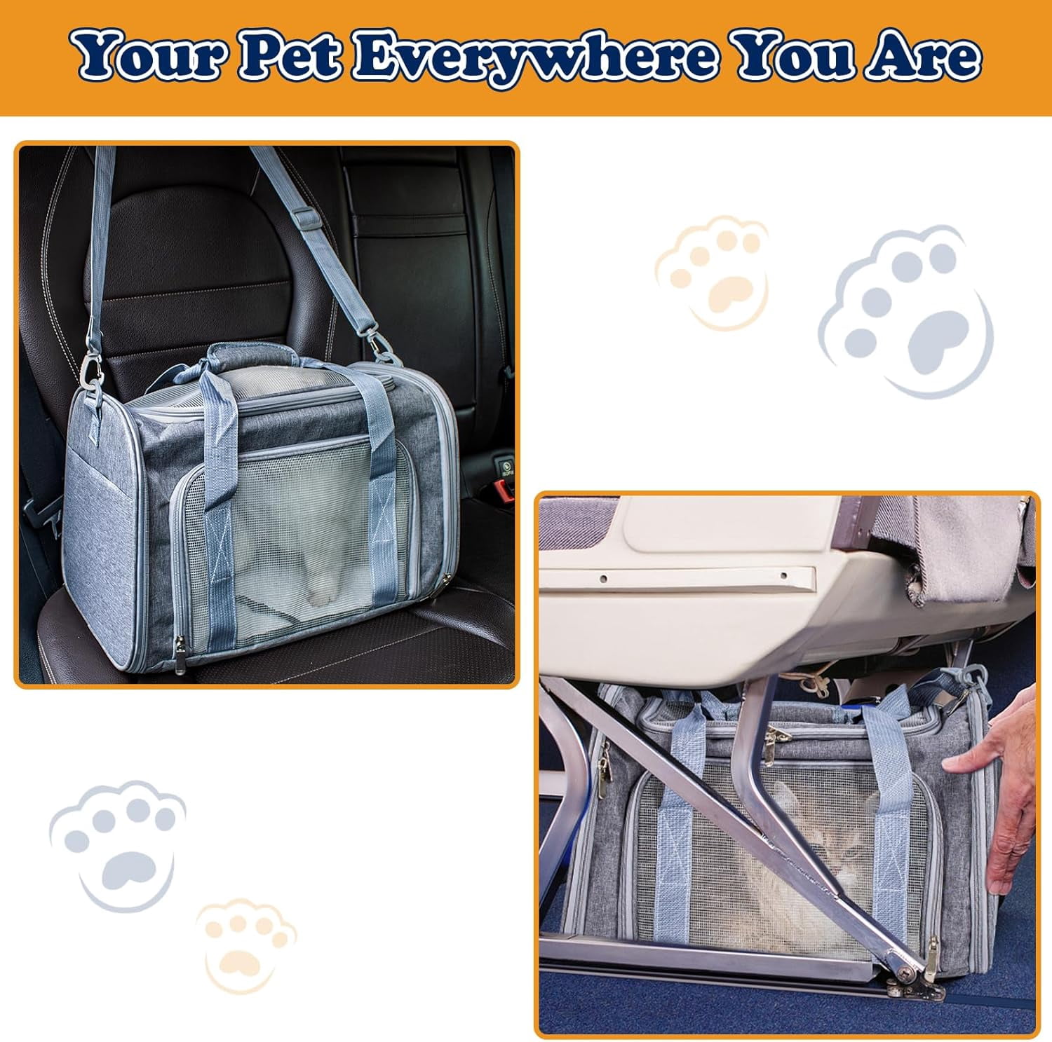 2026 Soft-Sided Cat/Dog Carrier, Car Travel Pet Carrier Up to 16LB with Backpack Straps & Removable Washable Pad, Collapsible Mesh Puppy Carry Bag for Small Animals