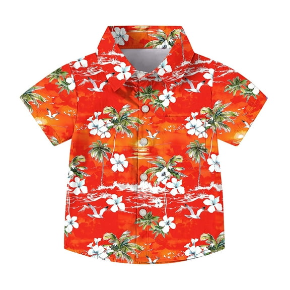 Stamzod Girls Summer Outfits Fashion Tropical Printing Girls Hawaiian Shirt with Pocket Casual Loose Short Sleeve Vacation Beach Button Down Shirt Orange 10 Years