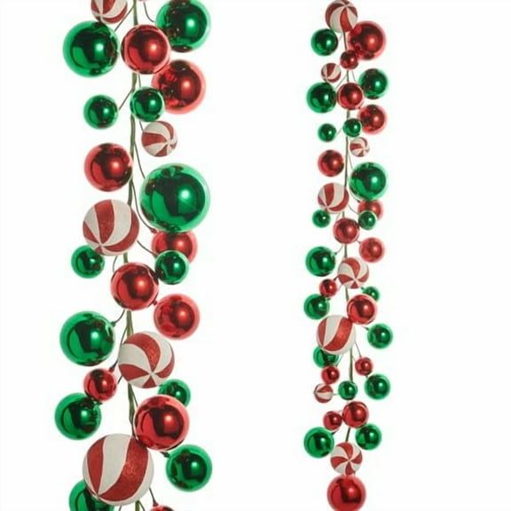RAZ Imports Red Green and Peppermint Ball Garland, 48-Inch