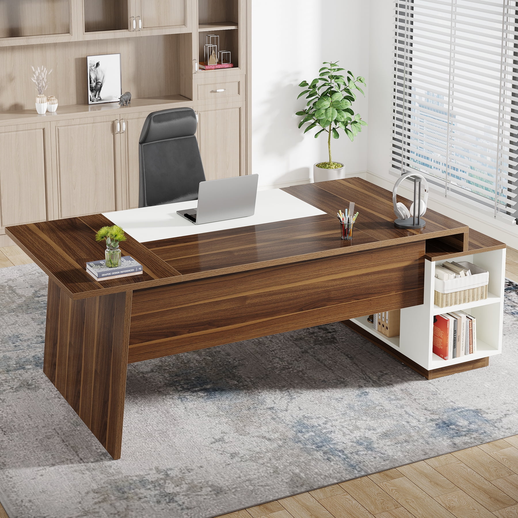 Tribesigns 78-Inch Executive Office Desk: Modern L-Shaped Desk with File Cabinet and Storage Shelves, Large Wood Computer Desk for Home Office