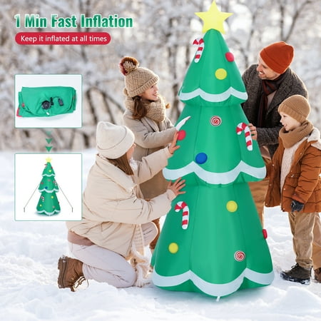 Easoger 7ft Inflatables Christmas Tree, Outdoor LED Lights Fun Blow Up Xmas Decor Suitable for Yard,Garden,Lawn,With Candy Canes And Gift Box