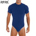 thumbnail image 2 of Camiseta interior de leotardo de manga corta para hombre, peleles, pijama, mono ajustado, camisa, cuello redondo, botón de presión en la entrepierna, mono informal, 2 of 5
