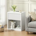thumbnail image 4 of POLAHAKU White Nightstand Set of 2 with USB Charging Station, Modern Wood Adult Bedside Table with Large Fluted Drawer and Open Shelf for Bedroom, Living Room, Office, 4 of 10