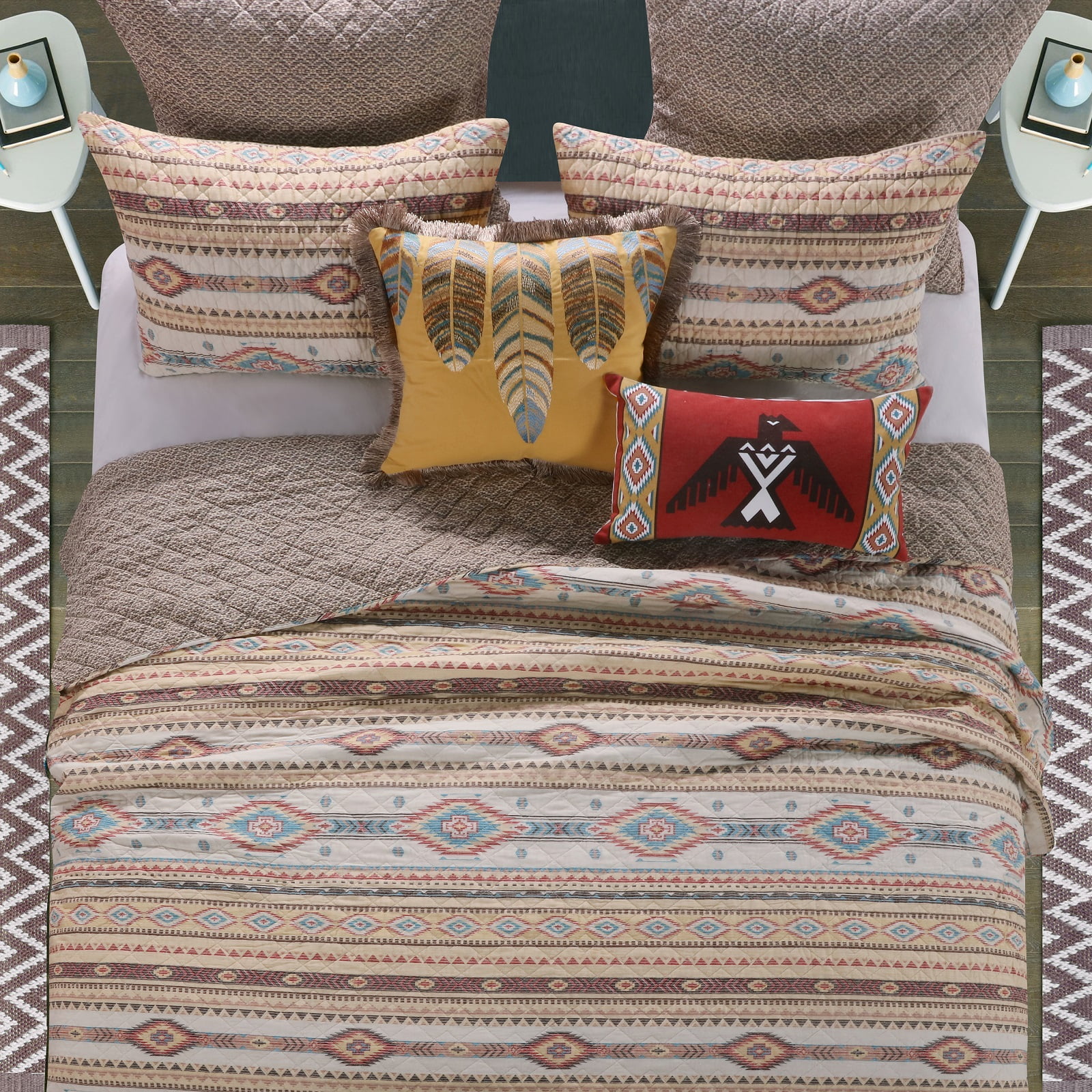 Barefoot Bungalow Phoenix 3-Piece Southwestern Tan Boho Quilt Sets, Queen