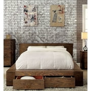 Queen Size Bed Rustic Natural Tone Finish Low Profile Bed w Storage Drawers FB Bedroom Furniture 1pc Bed Solid Wood