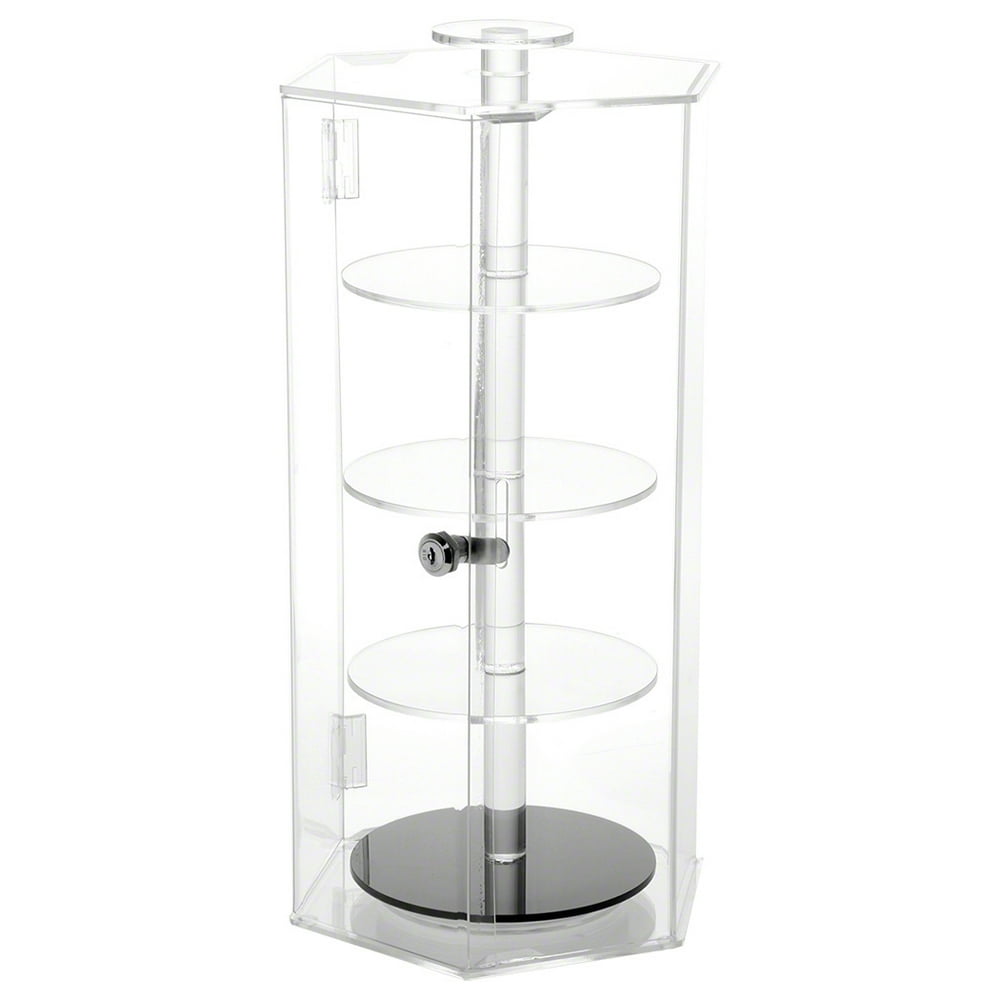 Plymor Clear Acrylic Hexagonal Locking Display Case, Rotating Shelves