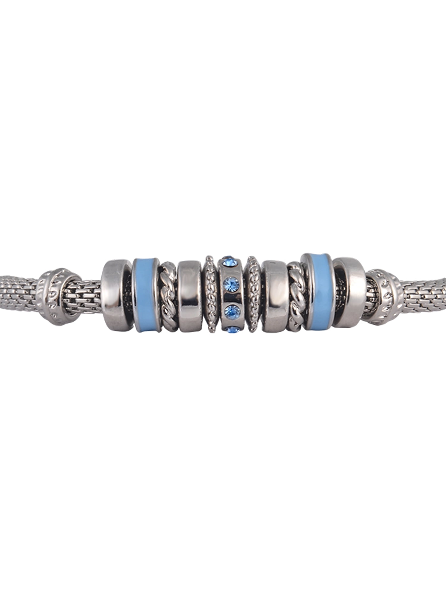 Time and Tru Silvertone Chain with Aqua Birthstone "March" Bracelet
