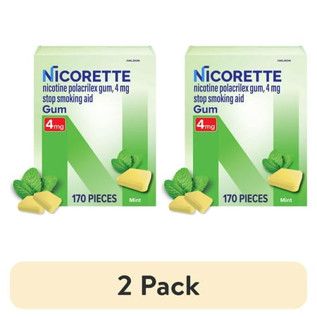 (2 pack) Nicorette Nicotine Gum, Stop Smoking Aids, 4 Mg, Fresh Mint, 170 Count