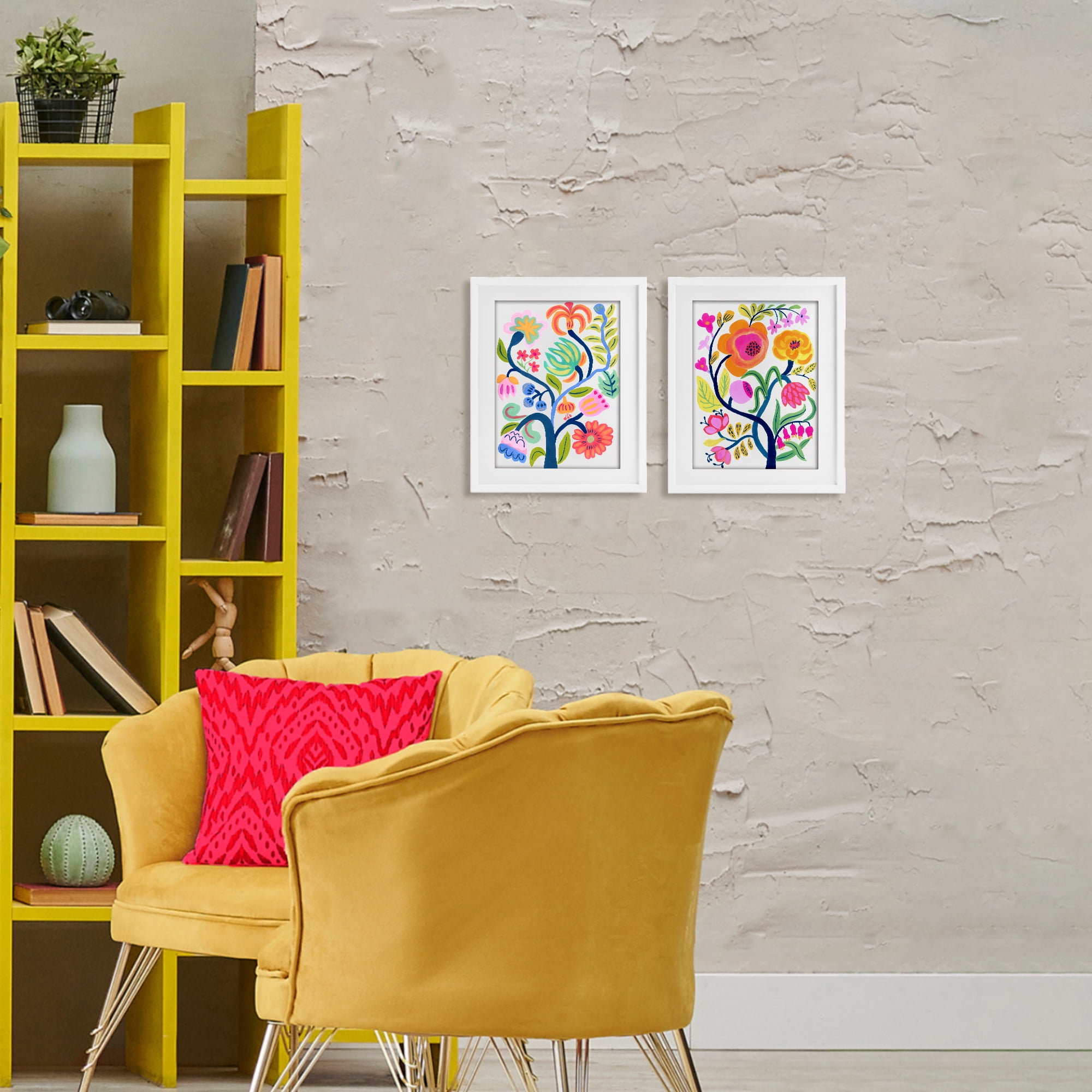 Stupell Industries Colorful Boho Blue Tree 2 Piece White Framed Print Under Glass Set, design by Suzanne Allard