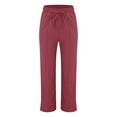 thumbnail image 4 of nochalofo Red Womens Sweatpants, Solid Straight Linen Pants Waist And Long Women Casual Elastic Drawstring Cotton Pants, 4 of 9