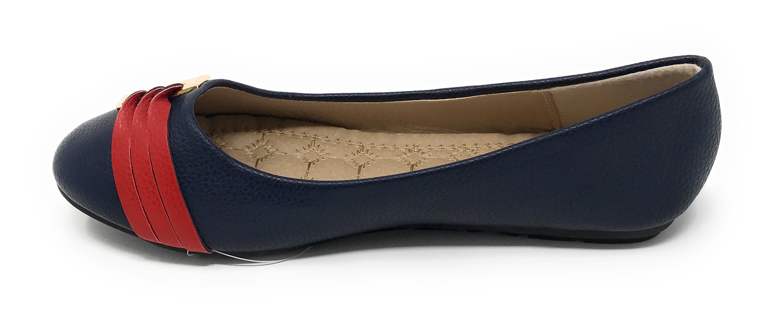 Victoria K Women's Gold Buckle With Two Tone Straps Ballerina Flats