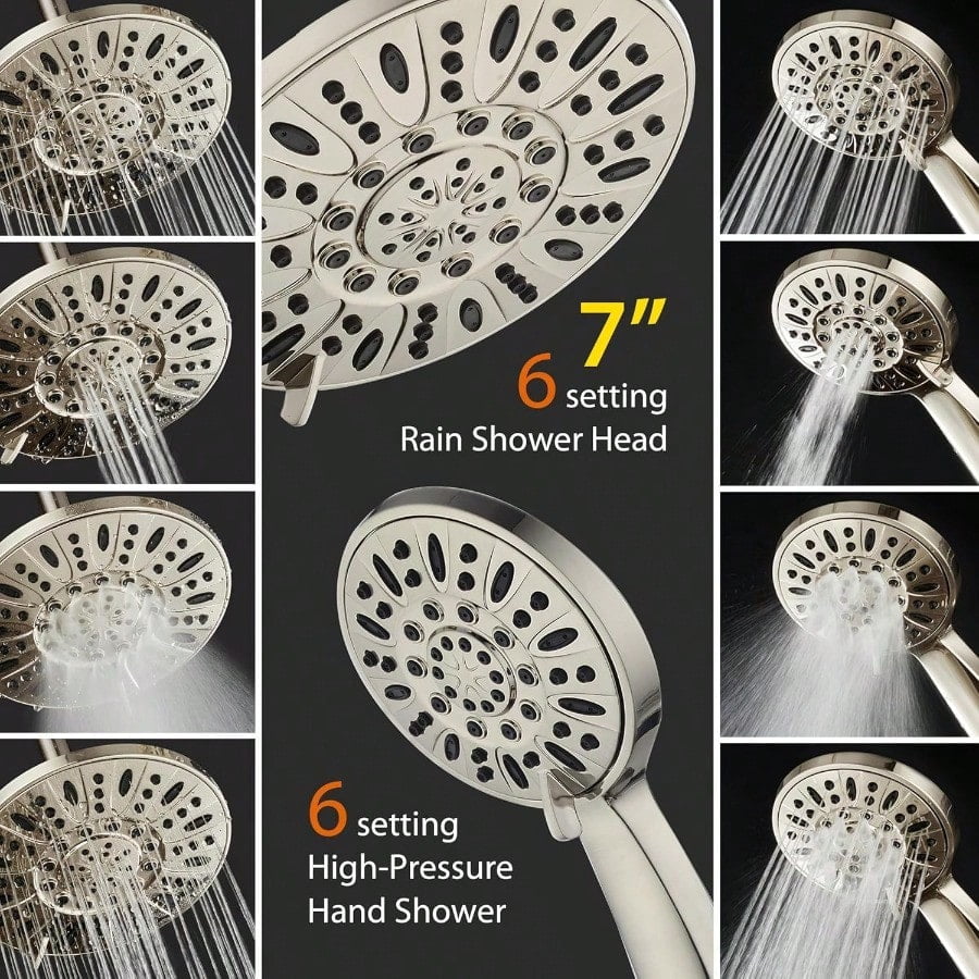 AquaDance 7 Premium High Pressure 3Way Rainfall Combo With Stainless Steel Hose Enjoy Luxurious 6setting Rain Shower Head And Hand Held Shower Separately Or Together Brushed Nickel Finish