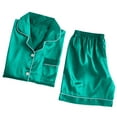 thumbnail image 6 of Silk Pajamas Womens Short Sleeve Sleepwear Soft Satin Button Down Loungewear 2 Piece Shorts Set Pajamas for Teen Pajama Button Shirts for Women Shorts And Pajamas Long Sleeve Shorts Pajama Set Womens, 6 of 7