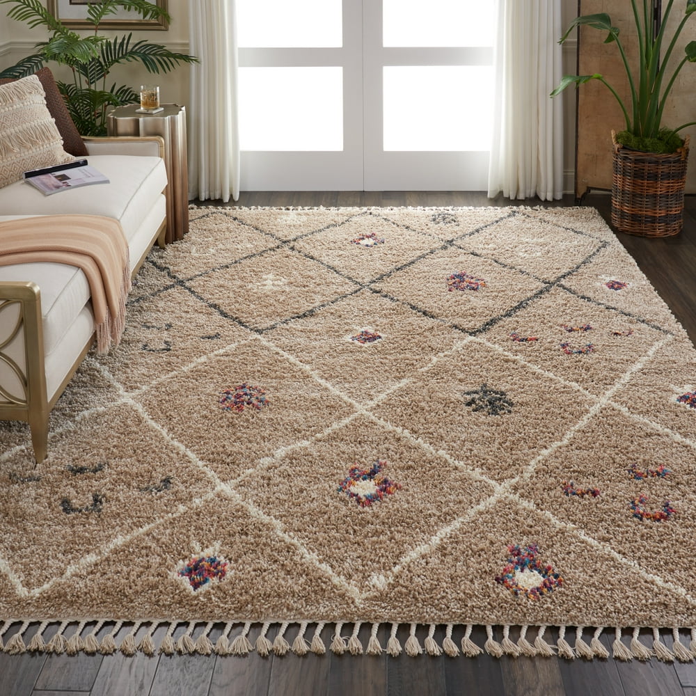 Nourison Nordic Shag Scandinavian Tribal Tan Area Rug