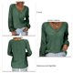 thumbnail image 4 of Mujer Top Cuello En V Linterna Manga Larga Encaje Moda Transpirable Casual Fit Blusa Verde S, 4 of 5