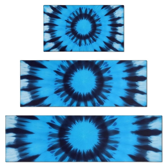 Blue Tie Dye Spiral Pattern Kitchen Rugs Sets Of 3,Kitchen Runner Rugs Non Skid Washable,Decorative Kitchen Floor Mats for Kitchen,Sink,Laundry,17"x30" 17"x47" 17"x59"