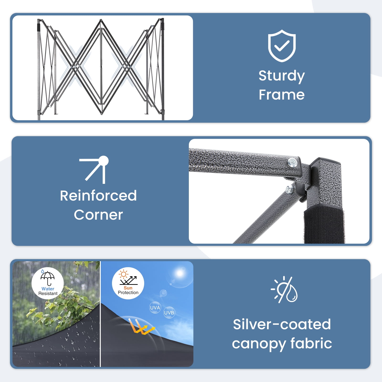 GIANNA 10x10 Pop Up Canopy, Easy Outdoor Sun Shade for Events, Parties, Camping, Portable Tent Pop Up Shade Canopy with Sand Bags,Grey