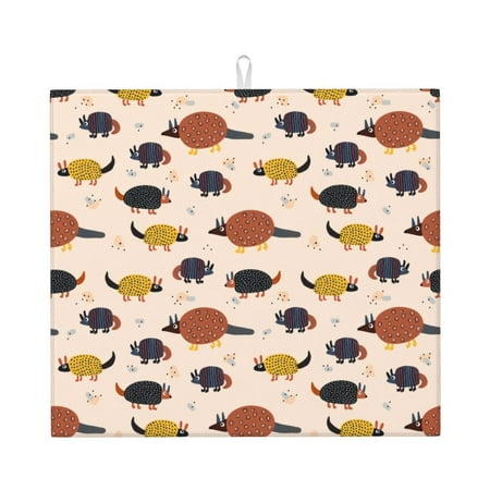 

Lukts Cute Armadillo1 Print Ultra Water Dish Drying Mat Slip Resistant Pad for Sink Dishes or Under Rack Kitchen Counter Accessories