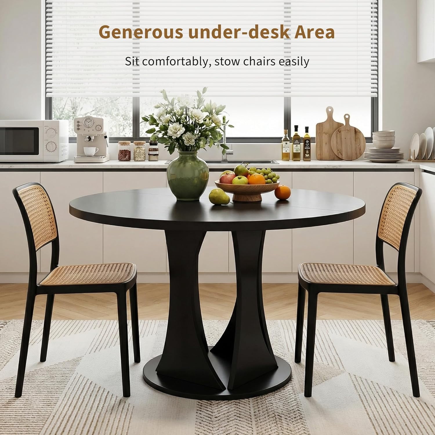 Virans 47.2" Round Dining Room Table for 4-6,Dinner table with MDF for Kitchens,Living Rooms,Black