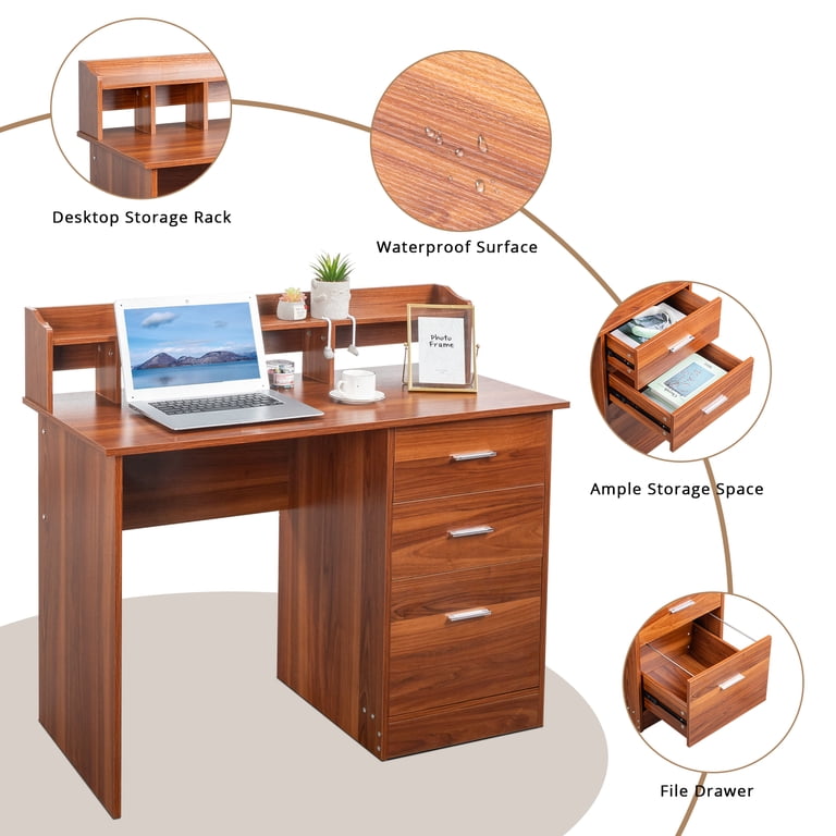 Wooden Desk Organizer With Drawers Storage Box Office Wooden Desktop ...