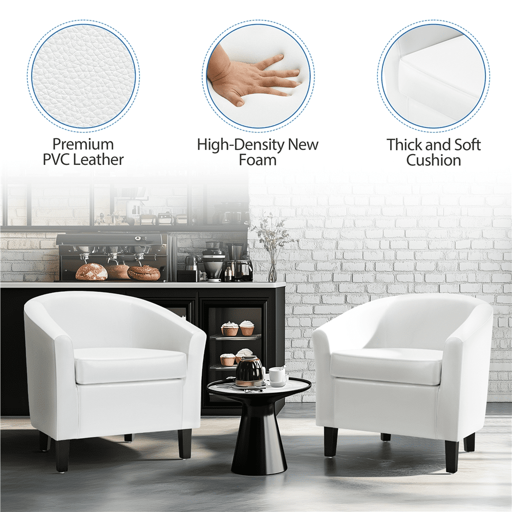 Renwick Faux Leather Barrel Accent Chair for Livingroom, White